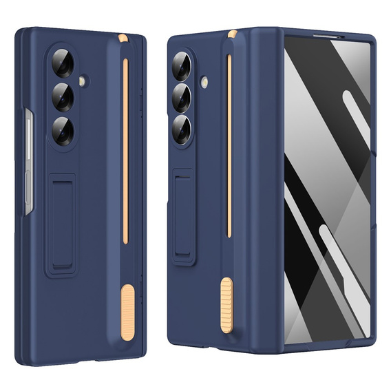 Etui do Samsung Galaxy Z Fold7 5G, z podstawką, szkłem i rysikiem - granatowe