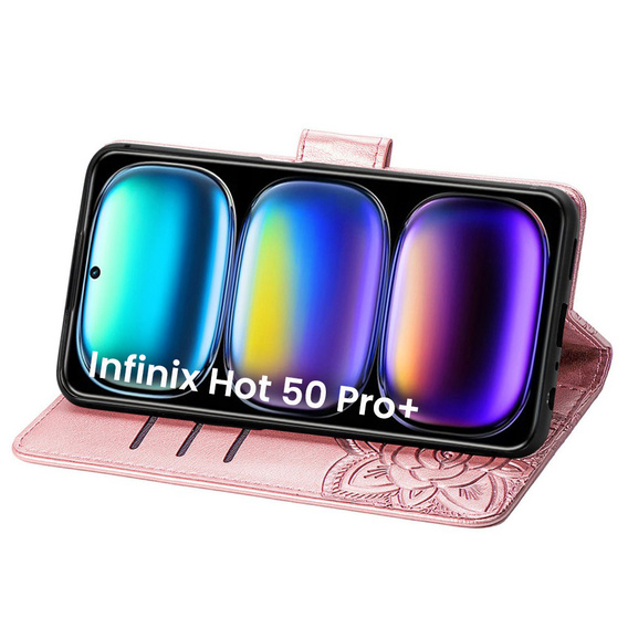 Etui z klapką do Infinix Hot 50 Pro+ 4G, Butterfly, różowe rose gold