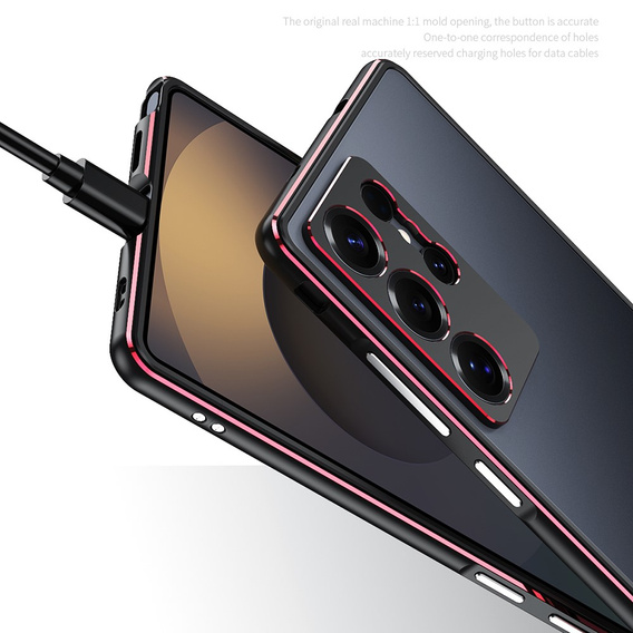 Etui bumper z metalową ramką do Samsung Galaxy S25 Ultra – czarno-czerwone