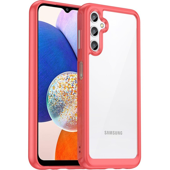 Zestaw Etui do Samsung Galaxy A14 4G/5G, Fusion Hybrid, Przezroczyste / Czerwone + Szkło 9H