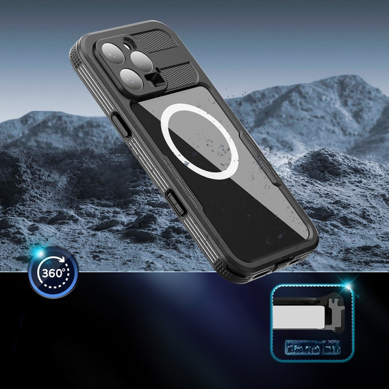 Etui Wodoodporne IP68 do iPhone 16 Pro Max, SHELLBOX MagSafe, czarne