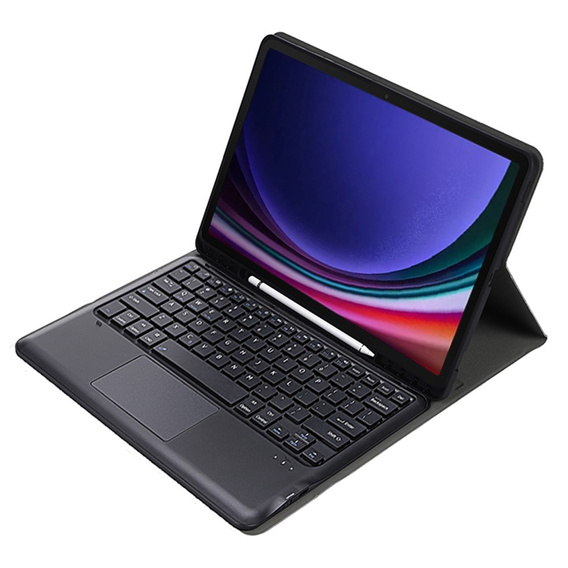 Etui z klawiaturą do Samsung Galaxy Tab S9+, Leather Pen Slot TouchPad, czarne