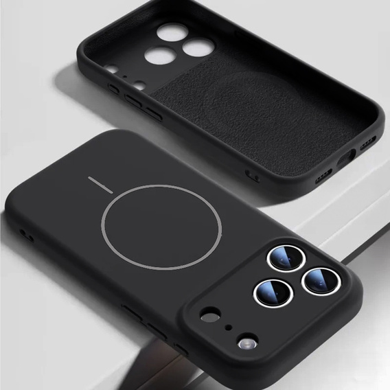Etui silikonowe do iPhone 17 Pro Max, do MagSafe, antywstrząsowe, czarne