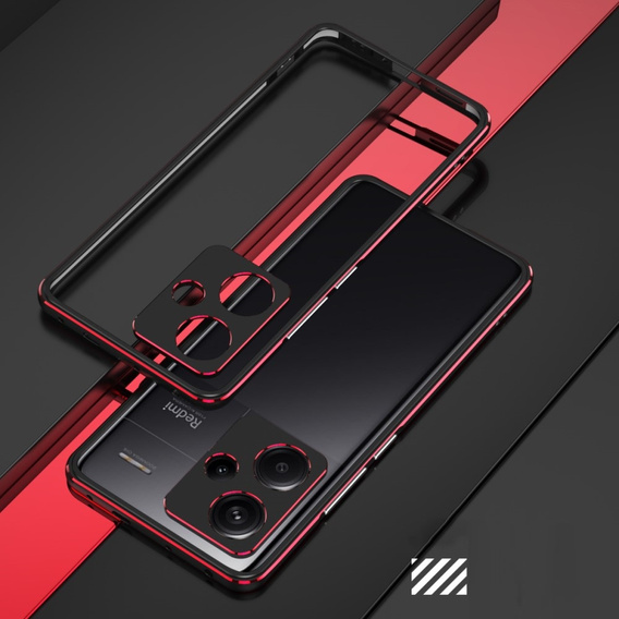 Etui do Xiaomi Redmi Note 13 Pro+, Armor Bumper, z osłoną obiektywu, czarne / czerwone