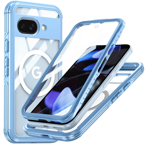 Etui do Google Pixel 9A, Shockproof, ze szkłem, do MagSafe, niebieskie
