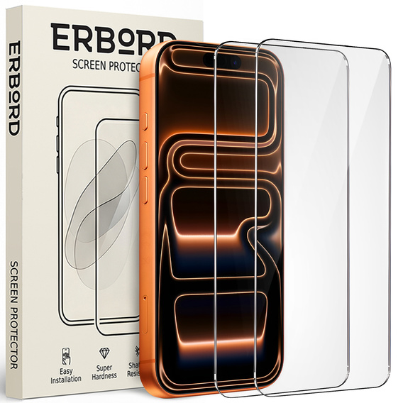 Szkło hartowane ERBORD 9H Hard Glass do iPhone 17 Pro / 17 / 16 Pro – zestaw 2 sztuk