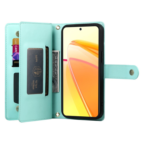 Etui z klapką do Oppo Reno 13 Pro 5G, Wallet Zipper Pocket, miętowe