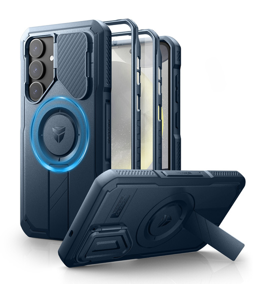 Etui pancerne do Samsung Galaxy S25+ Plus, Dexnor CamProtect MagSafe, niebieskie (Dwie ramki)