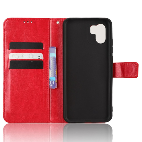 Etui z klapką do Xiaomi Redmi A1 4G / A2 4G, Crazy Horse Wallet, czerwone