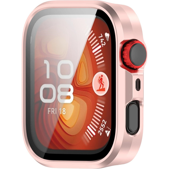 2w1 Etui z twardą ramką i szkłem hartowanym do Huawei Watch Fit 4 Pro - matowe różowe