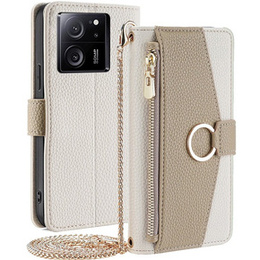 Etui z klapką do Xiaomi 13T / 13T Pro / Redmi K60 Ultra, Wallet Zipper Pocket, z lusterkiem, białe