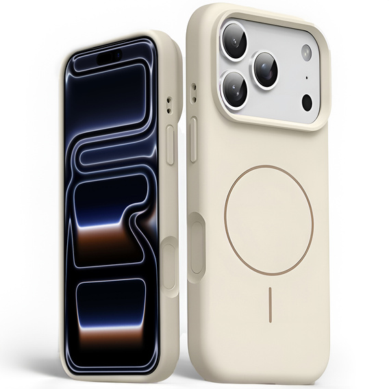 Etui silikonowe do iPhone 17 Pro, do MagSafe, antywstrząsowe, beżowe