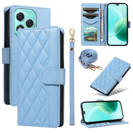 Etui portfelowe Rhombus ze skóry ekologicznej z paskiem do Honor 400 Lite – Niebieskie