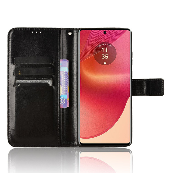 Etui z klapką do Motorola Edge 50 Fusion 5G, Crazy Horse Wallet, czarne