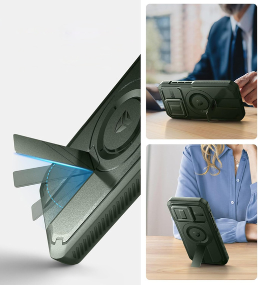 Magnetyczne etui Dexnor z osłoną aparatu i uchwytem – iPhone 15 Pro - zielone