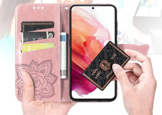 Etui z klapką do Motorola Edge 50 Neo / Motorola ThinkPhone 25, Butterfly, różowe rose gold