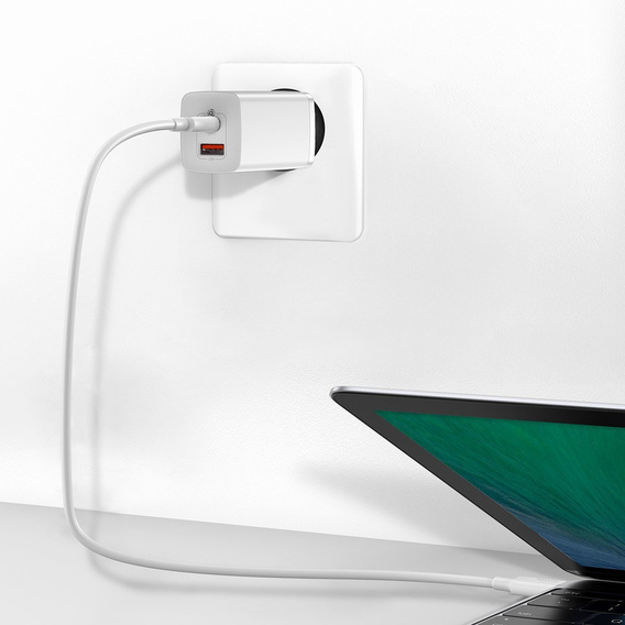 Ładowarka sieciowa Baseus GaN2 Lite 65 W USB-C + USB-A, biała (EU)