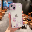 Etui do iPhone 15, Glitter Flower, fioletowe