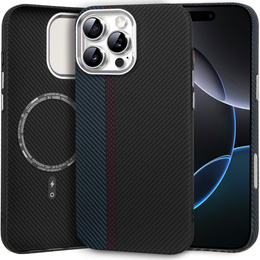 Etui do iPhone 16 Pro, Carbon Fiber MagSafe, czarne / niebieskie