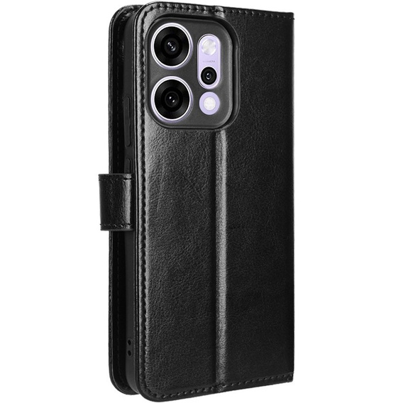 Etui z klapką do Oppo Reno 14, z fakturą Crazy Horse, czarne
