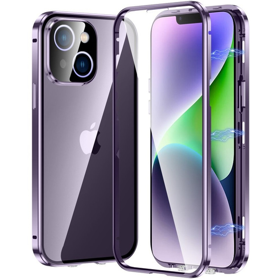 Etui do iPhone 15, Magnetic Dual Glass, fioletowe