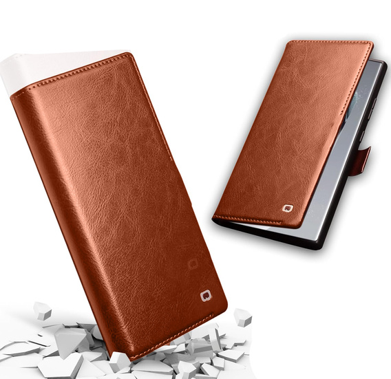 Etui z klapką do Samsung Galaxy S25 Ultra, QIALINO Leather Wallet, brązowe