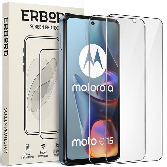 2x Szkło Hartowane ERBORD 9H Hard Glass do Motorola Moto E15 / G05 / G15 / G15 Power – codzienna ochrona w eleganckim wydaniu