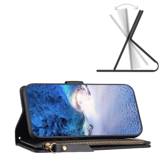 Etui z klapką do Xiaomi Redmi Note 13 Pro 4G / Xiaomi Redmi Note 14S / Xiaomi Poco M6 Pro 4G, Wallet Zipper Pocket, czarne
