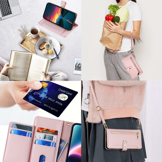 Etui z klapką do Realme 14 Pro+ 5G, Wallet Zipper Pocket, różowe