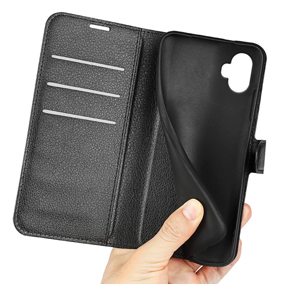 Etui z klapką do Samsung Galaxy Xcover 7 Pro – czarne, skórzane, z kieszenią na kartę