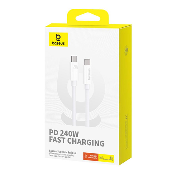 Baseus Superior Series 2 – kabel USB‑C 240 W USB4, 1 m - biały