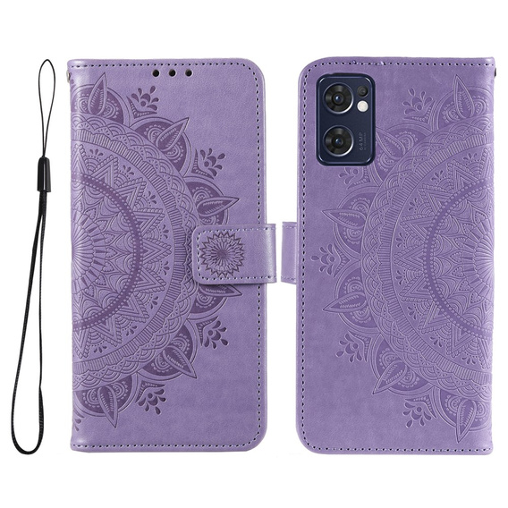 Etui z klapką do Oppo Reno7 5G, Mandala, fioletowe