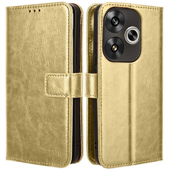 Etui z klapką do Xiaomi Poco F6, Crazy Horse Wallet, złote