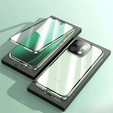 Etui do Oppo Reno 14, Magnetic Dual Glass, przezroczyste z zielonymi bokami