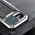 Etui pancerne do iPhone 16E, R-JUST, z ruchomą przesłoną aparatu, srebrne