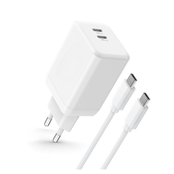 SZYBKA 2x USB-C PD 45W GAN + KABEL 1M do IPHONE 16 Pro/Plus/Max