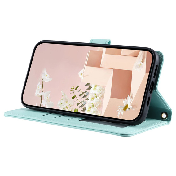 Etui z klapką do iPhone 16, Rhombus Crossbody Leather, zielone