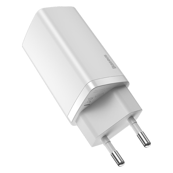 Ładowarka sieciowa Baseus GaN2 Lite 65 W USB-C + USB-A, biała (EU)