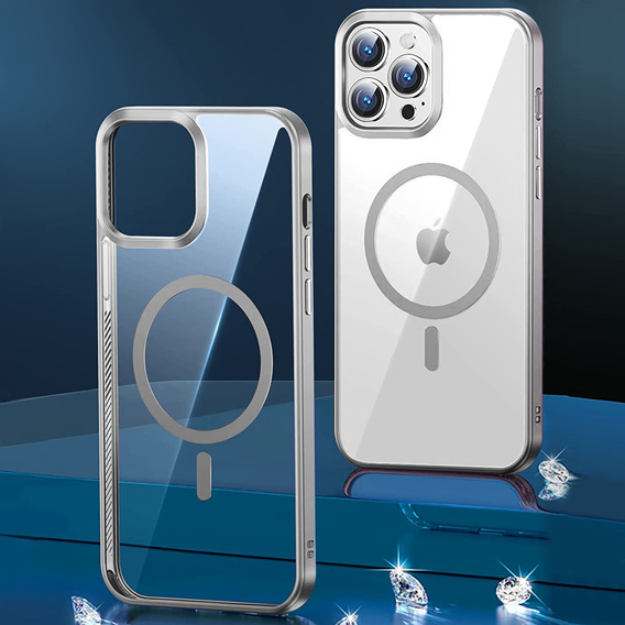 Etui do iPhone 14 Pro, ERBORD Hybrid MagSafe Case, srebrne
