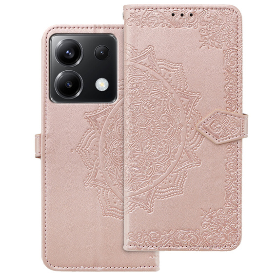Etui z klapką do Xiaomi Poco X6 5G, Mandala, różowe rose gold