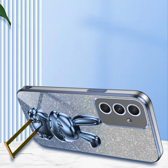 Etui do Samsung Galaxy A54 5G, Glitter Rabbit, z wysuwaną podstawką, niebieskie