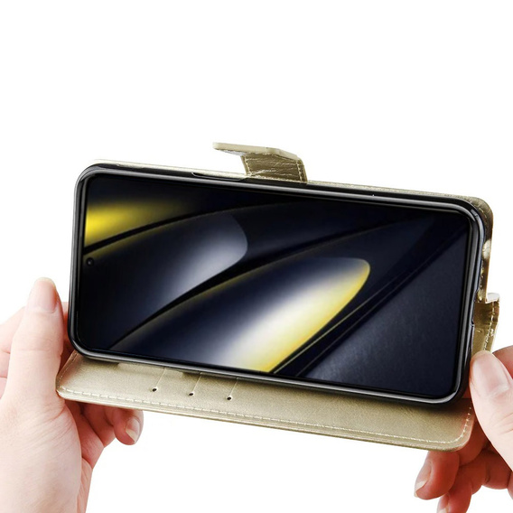 Etui z klapką do Xiaomi Poco F6, Crazy Horse Wallet, złote