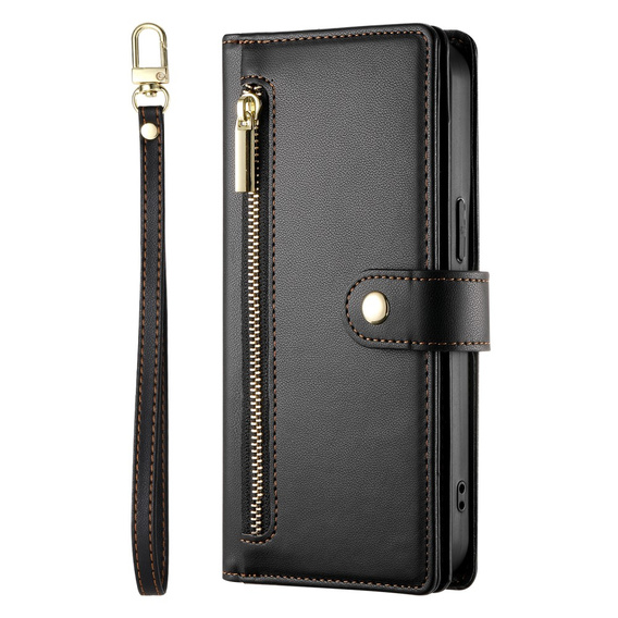 Etui z klapką do iPhone 16 Pro, Wallet Zipper Pocket, czarne