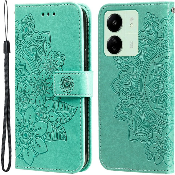 Etui z klapką do Xiaomi Redmi 13C / Poco C65, Mandala, zielone