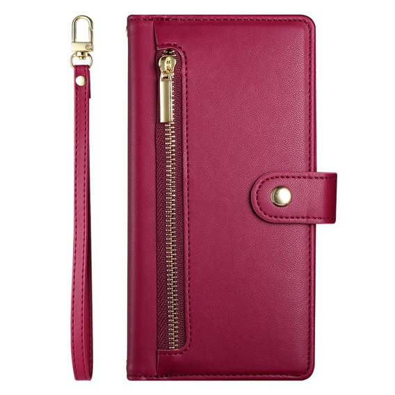 Etui z klapką do Oppo Reno 13 Pro 5G, Wallet Zipper Pocket, czerwone