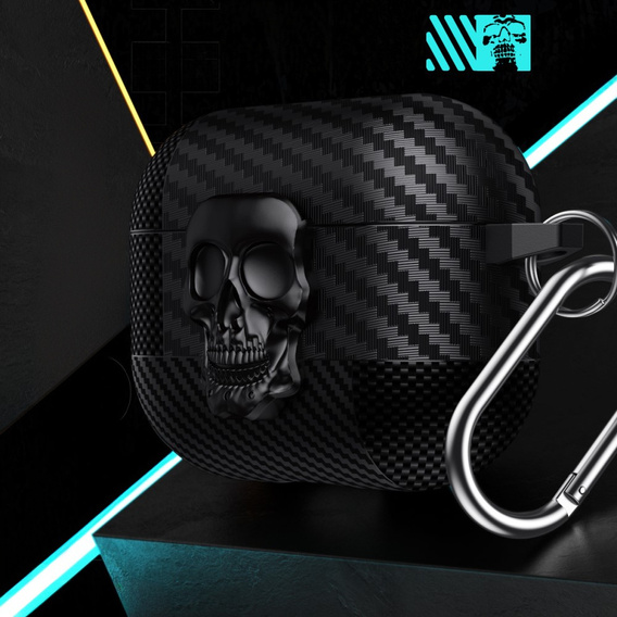 Etui z czaszką do AirPods 4 – stylowa ochrona z karabińczykiem - czarne