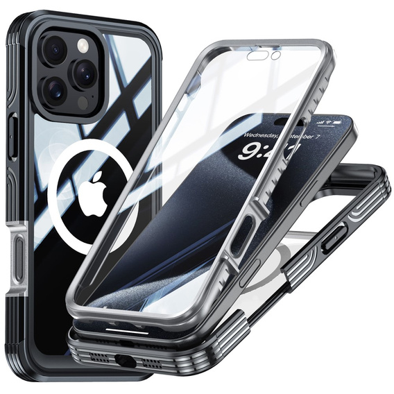 Etui do iPhone 16 Pro Max, Shockproof, ze szkłem, do MagSafe, czarne