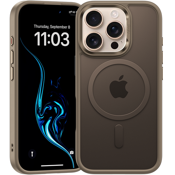 Etui BENKS do iPhone 16 Pro, Mist Metal Frame, do MagSafe, desert titanium