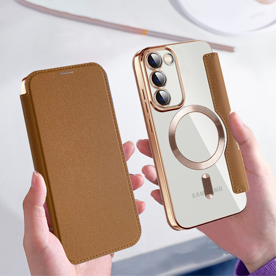 Etui z klapką do Samsung Galaxy S23, Wallet, MagSafe, brązowe