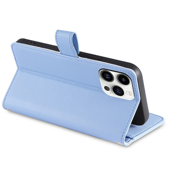 Etui z klapką do iPhone 15 Pro, Wallet Zipper Pocket, niebieskie